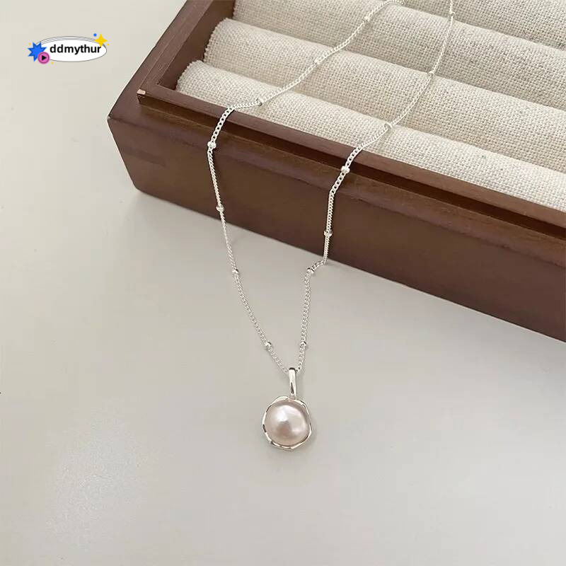 New Trendy Fashion Sier Pearl Simple Elegant Thin Chain Pendant Necklace for Women Girl Jewelry Dropship Wholesale ddmythur