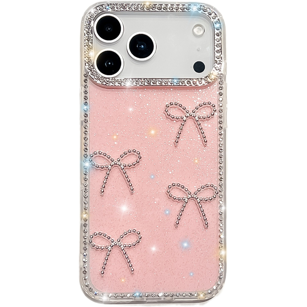 iPhone 17 Pro Max Edge Drill Bowknot Phone Case Compatible with Apple 16 Transparent Protective Case