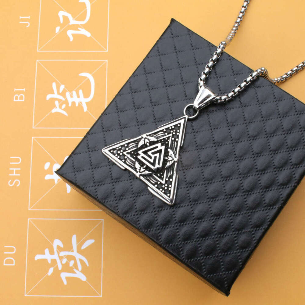 Viking Triangle Rune Titanium Pendant Style Men's Fashion Stainless Steel Necklace Jewelry