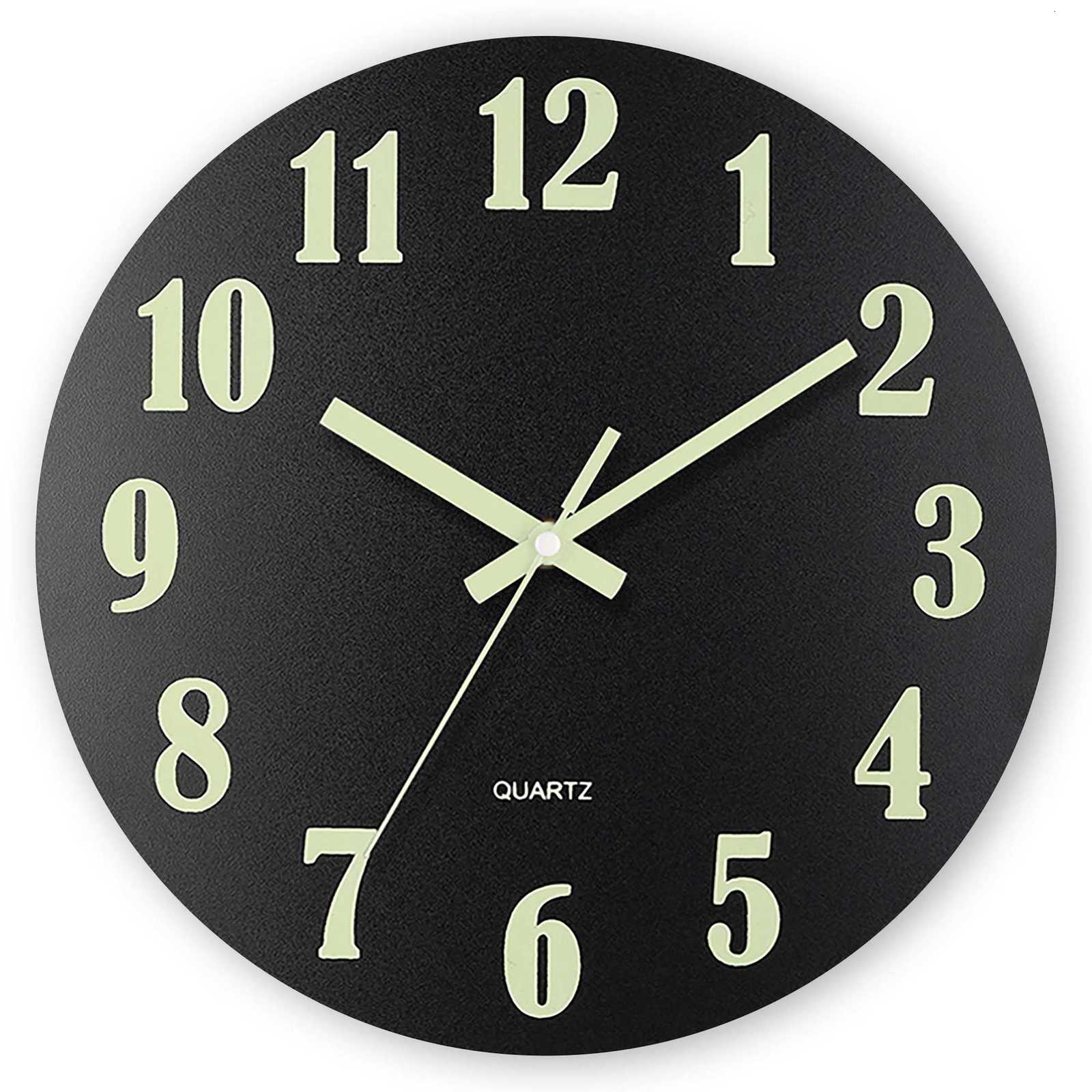 1009 Round Glow-in-the-Dark Wall Clock with Luminescent Numbers Quartz Movement Woodgrain Finish Perfect for Home Office C251126