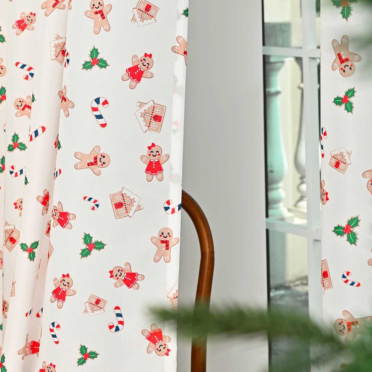 Christmas 2PCS Christmas Sweet House Printed Grommet Curtains Suitable for Christmas Festival Curtain Decoration and Embellishment Y251126