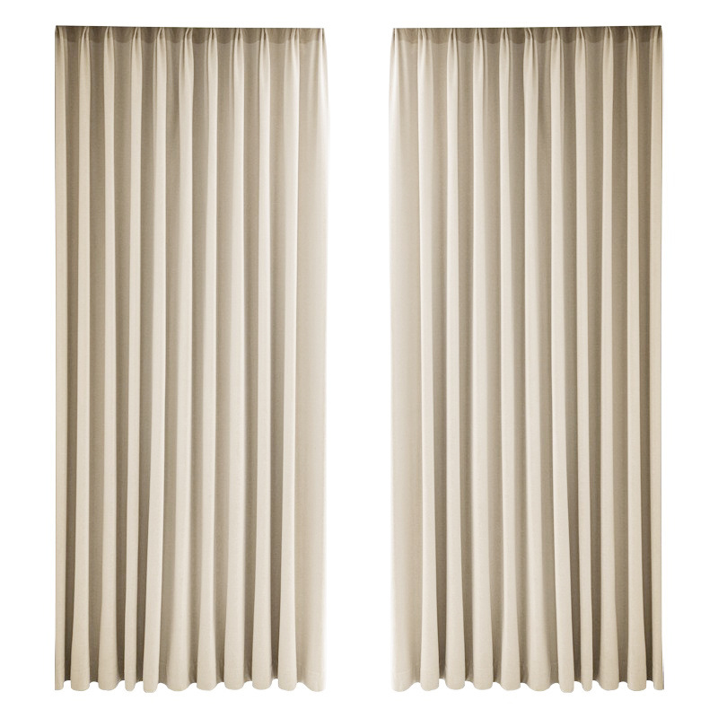T0429 milk tea color simple cotton and linen high blackout curtains home decoration hotel project bedroom double-sided jacquard mira cotton curtain