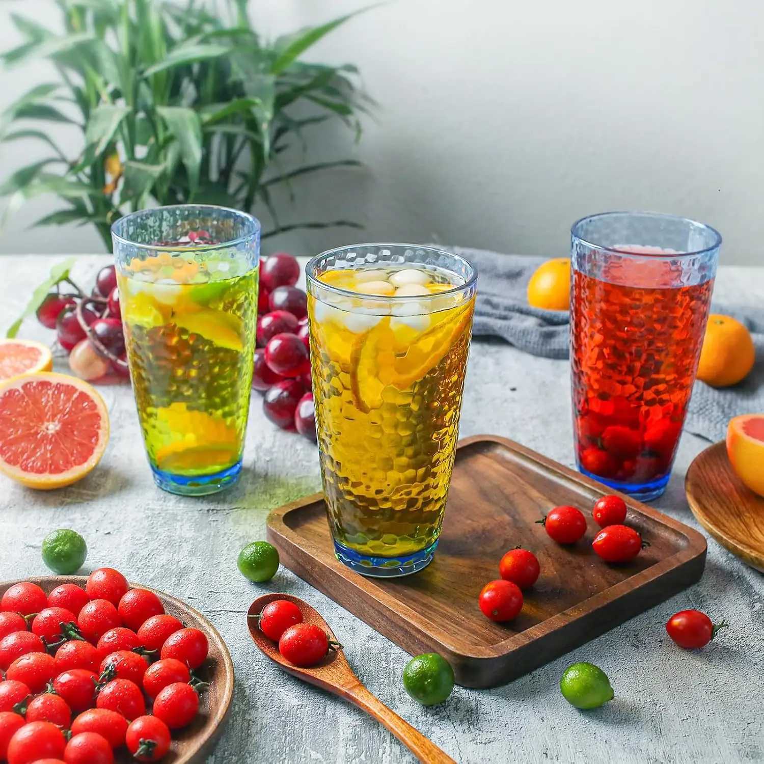 Plastic Unbreakable Tumblers 25oz Highball Drinking Glasses Set of 6 Blue C251126