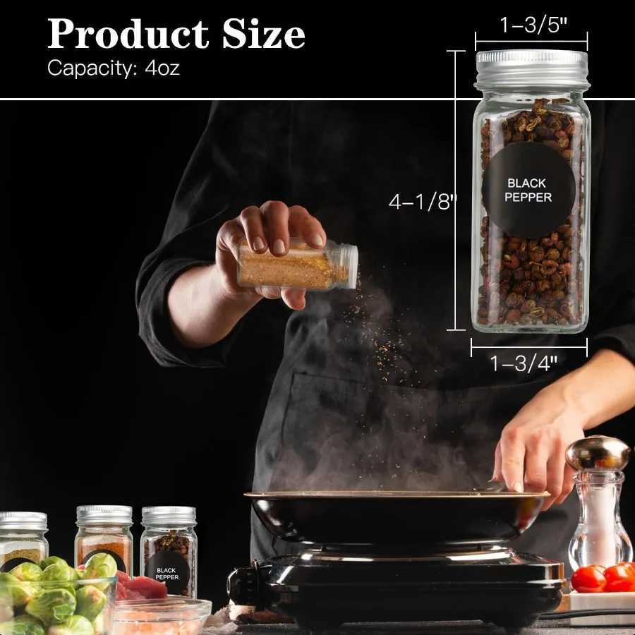 DkOvn 12 24 36 48pcs Glass Spice Jars 4oz Empty Spice Jars with Metal Caps Labels Shaker Lids Collapsible Funnel Chalk Pen Seas Y251126