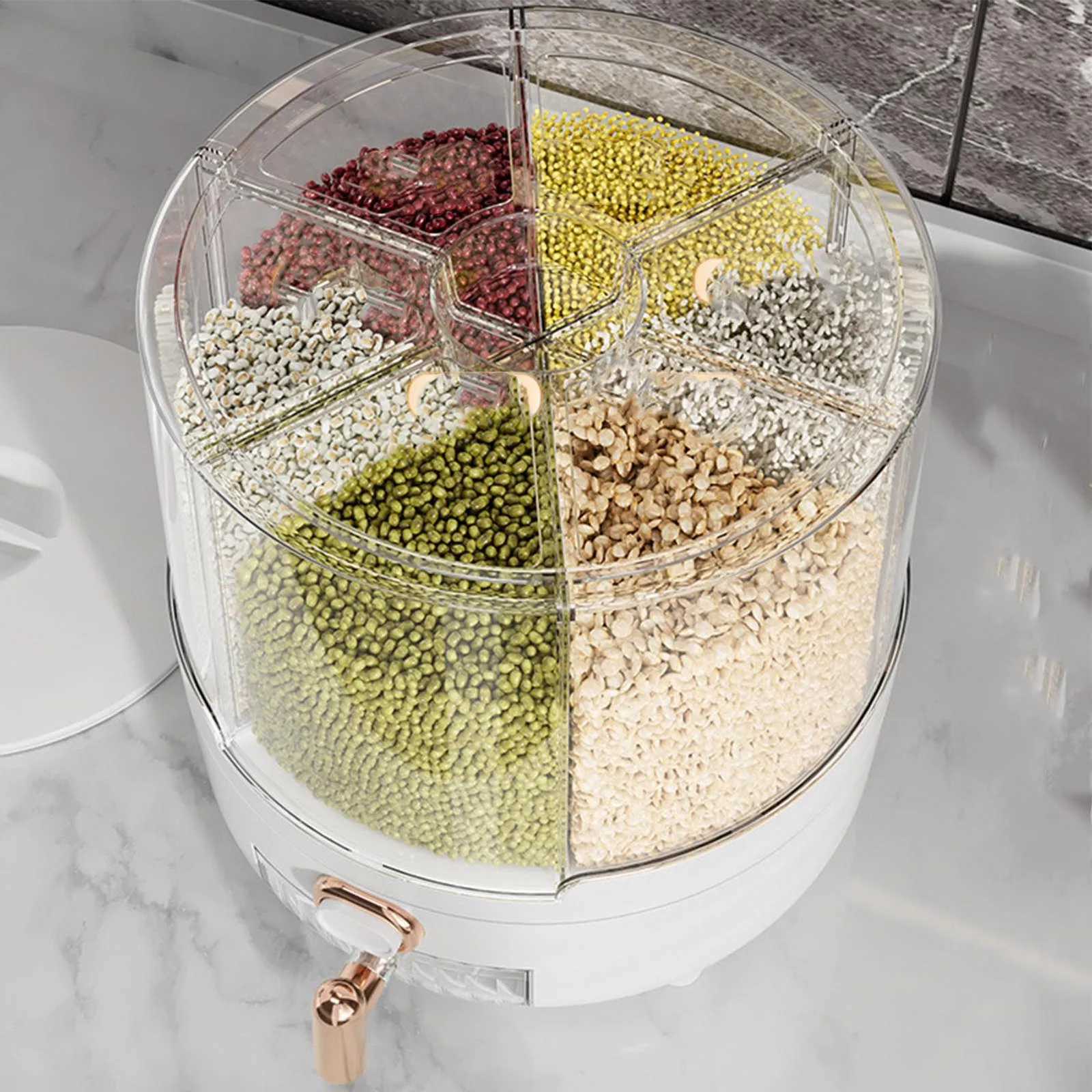360 Rotating Grain Dispenser 360 Degree Rotating Grain Dispenser Box PP Plastic Kitchen Storage Container for Rice and Beans Y251126