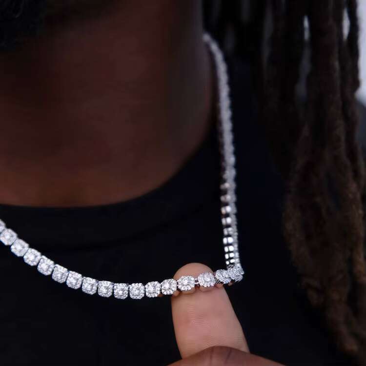 Fashion Hip Hop Jewelry Mens 6mm 925 Sterling Silver Micro Clustered VVS Moissanite Diamond Iced Out Halo Tennis Chain Necklace