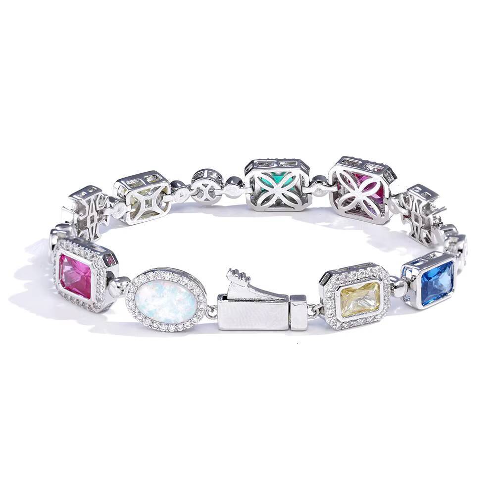 Hip Hop Jewelry Iced Out Multi Color Cubic Zirconia Cz Gemstone Tennis Bracelet Mixed Colored Enamel Motif Bracelet for Women