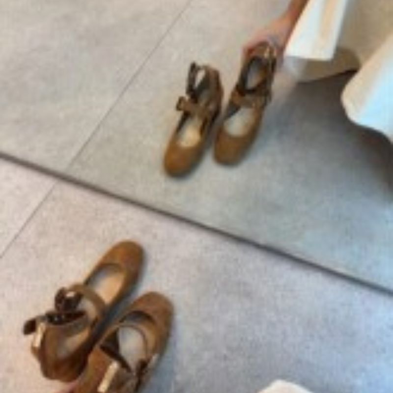 Women's Suede Double Buckle Strap Mary Jane Shoes, Square Toe Block Heel Casual Commute Footwear (Beige/Brown)---168-9