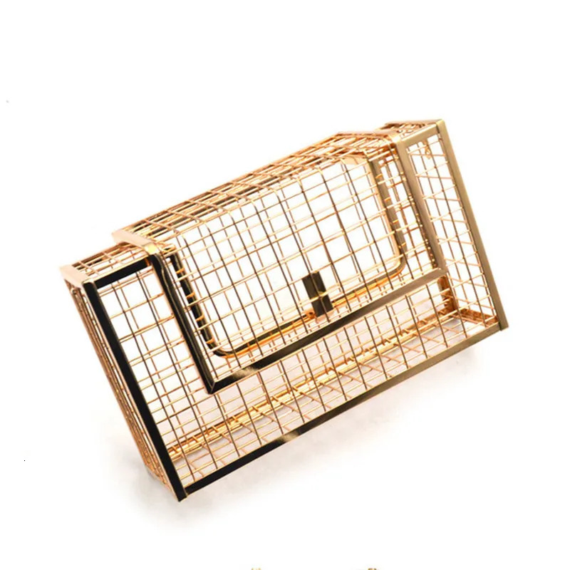 Metal Hollow Fashion Women Shoulder Handbags Crossbody Bags Party Evening Bag Box Clutches Metallic Cage Chain Purse 250425