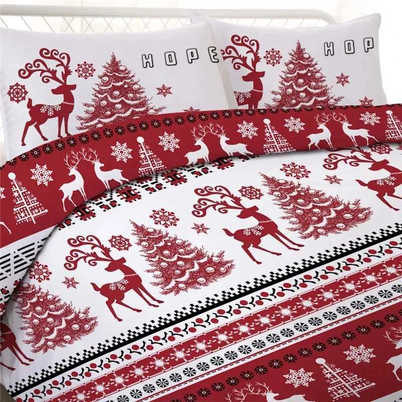 Christmas Christmas Duvet Cover Set Snowflake Red Elk Reineer Tree Queen King Double Bedding Set Twin Single Boys Adult New Year Gift Y251126