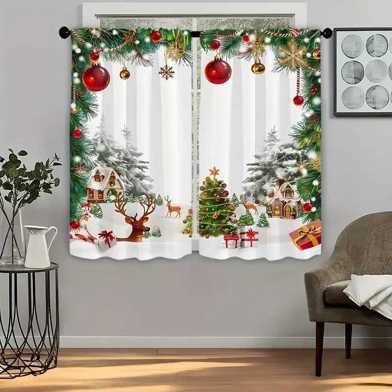 Curtain Christmas 2pcs Charming Christmas scene patterned curtains cute design filter polyester curtains for Christmas family windows Y251126