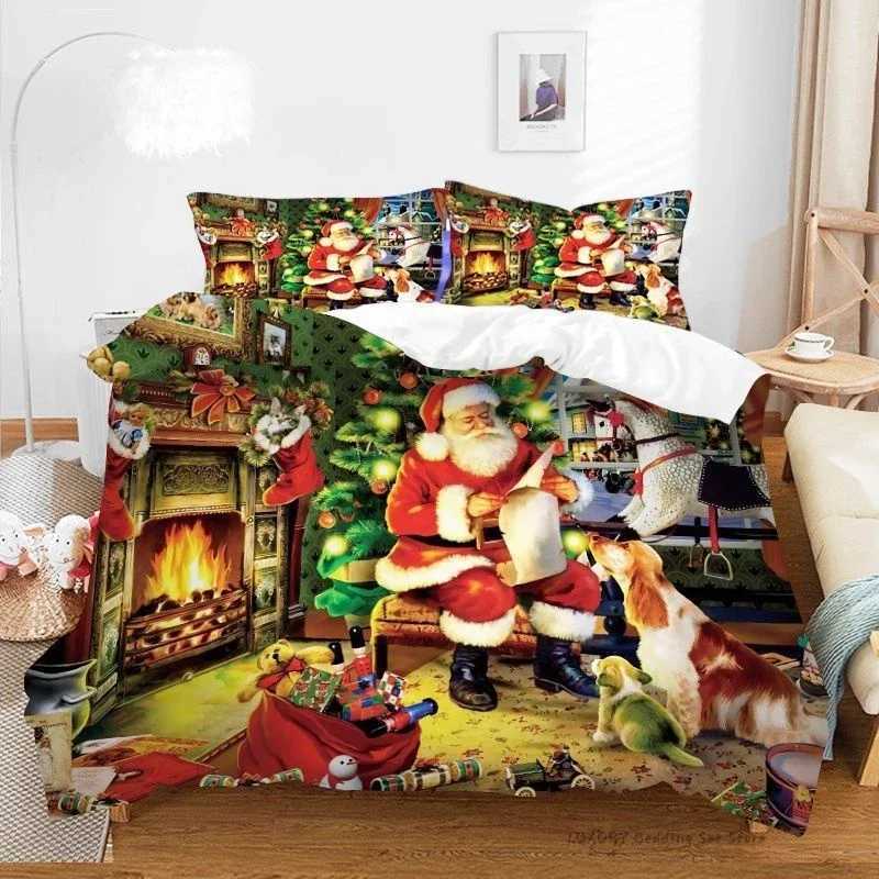 Christmas 3Pc Duvet Cover Christmas Series Snowman Red Hat Gift Print Festive Bedding Set for Kids and Adults Single Double Queen 220x240 Y251126