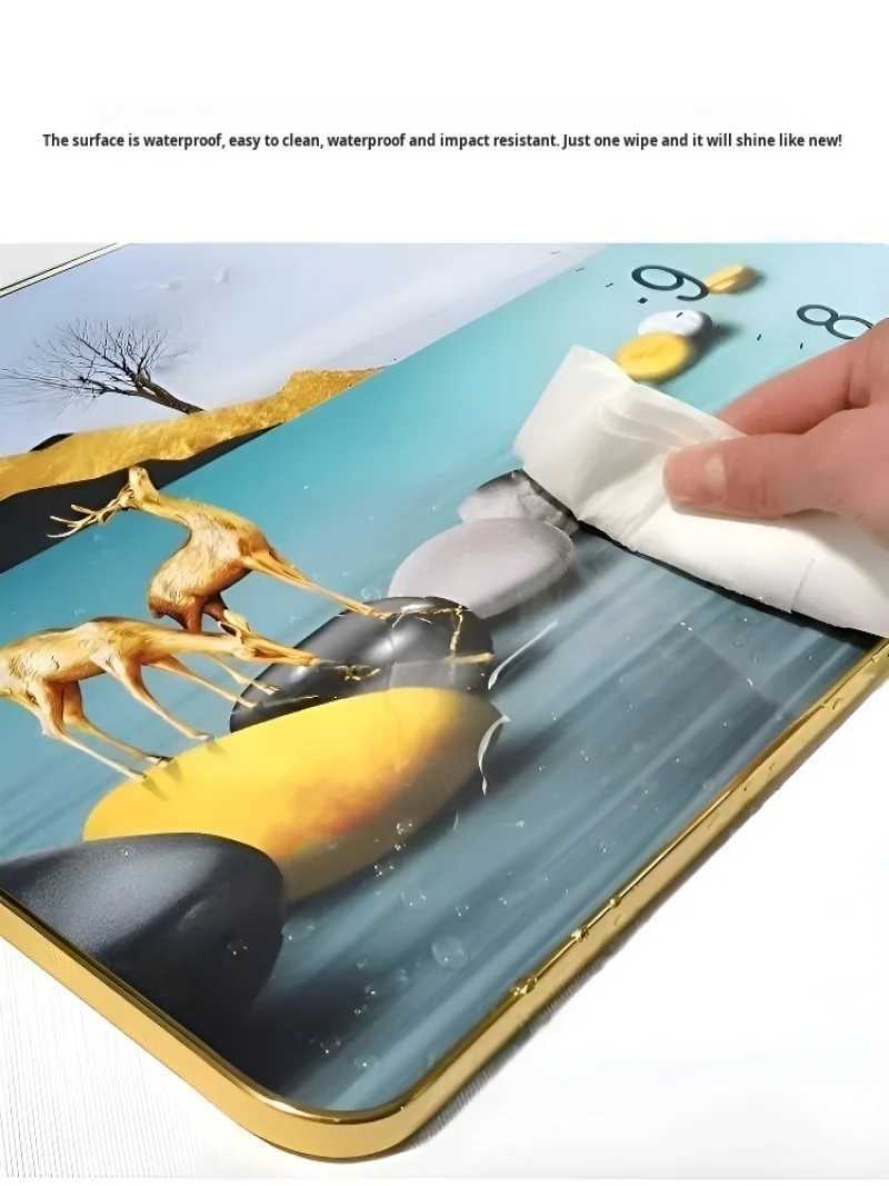 Living Room Red Band Lucky Painted Wall Clock Rectangular Crystal Porcelain Clock Calendar Home Use Rectangular Wall Clock C251126