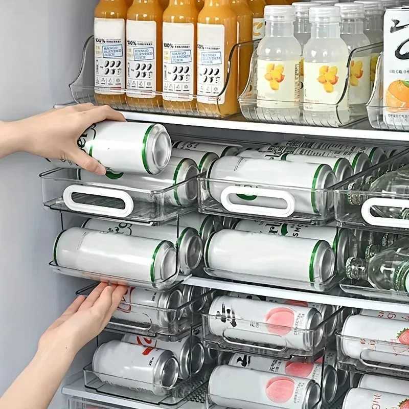 1/2Tier Soda Can Dispenser for Refrigerator Stackable Drink Organizer for Fridge Clear Plastic Refrigerator Organizer Bins Y251126