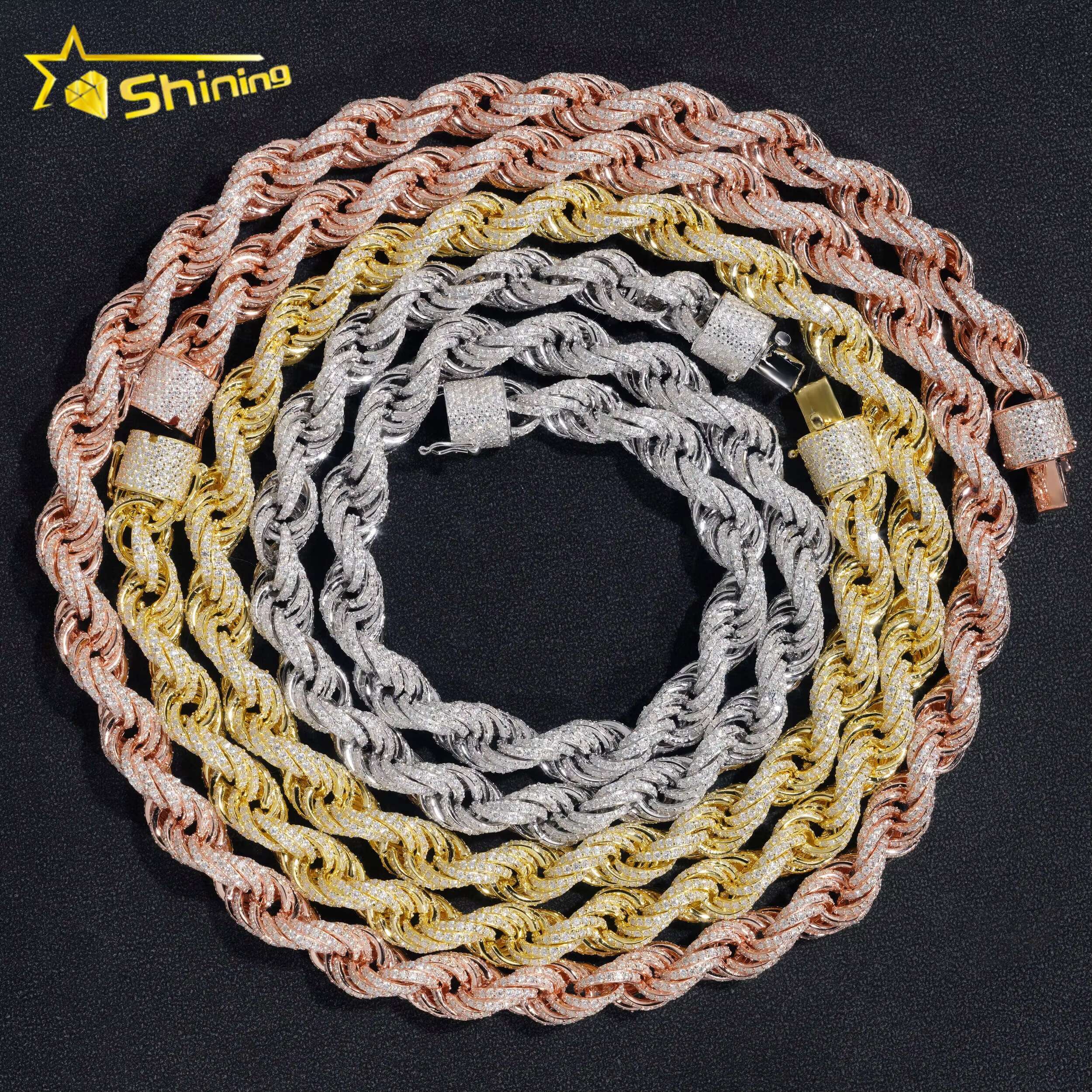 Big Size Moissanite Rope Chain Silver Jewelry 10mm Vvs Moissanite Rope Bracelet Necklace for Men and Women