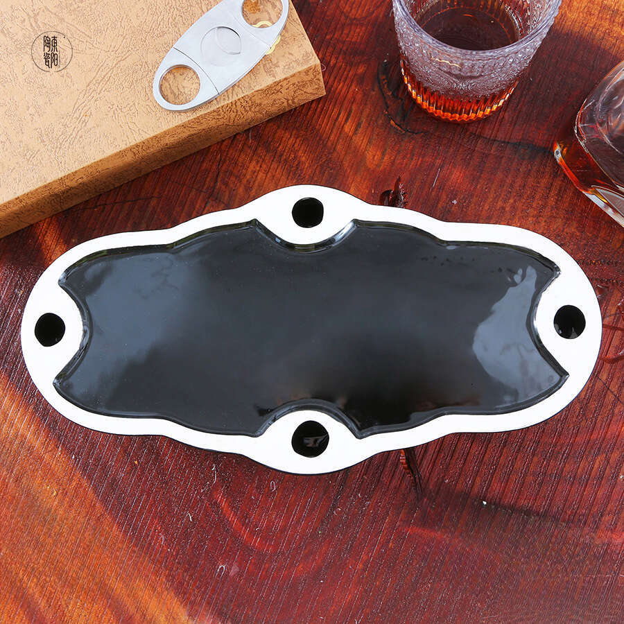 Nordic Black Gold-Trimmed Creative Personalized Gift Large Cigar Ashtray Ceramic High-End Feel High-Quality