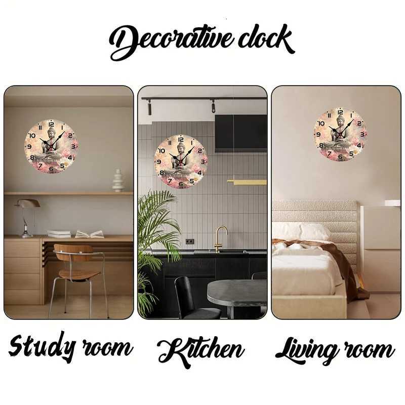 Serene Buddha Wooden Round Silent Hanging Wall Clock Suitable For Living Room Office Study Room Bedroom Home Decoration C251126