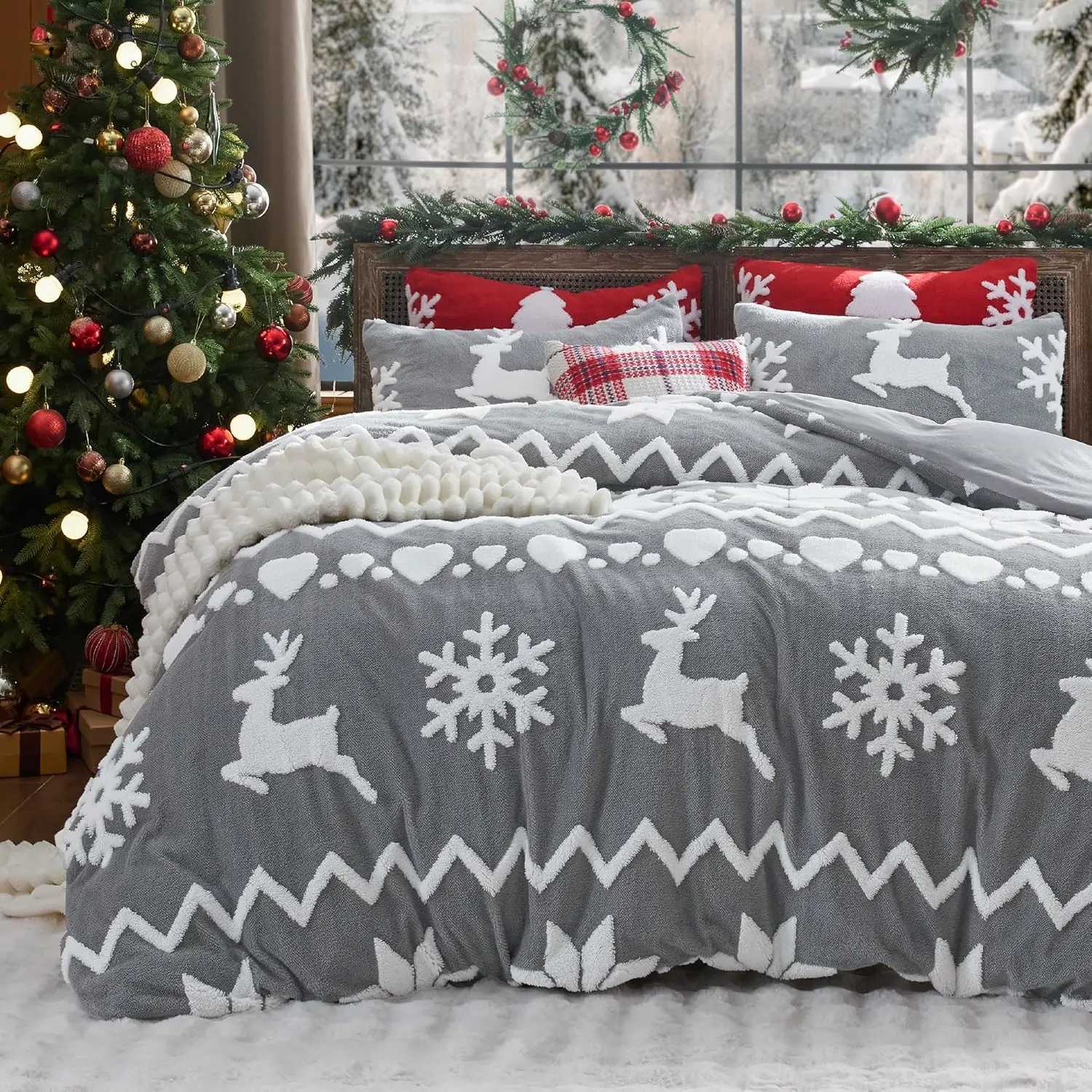 Christmas Fluffy Christmas Duvet Cover Set Ultra Soft Plush Shaggy Comforter Cover King Size Warm Flannel Fleece Bed Sets for Winter 3 Pie Y251126