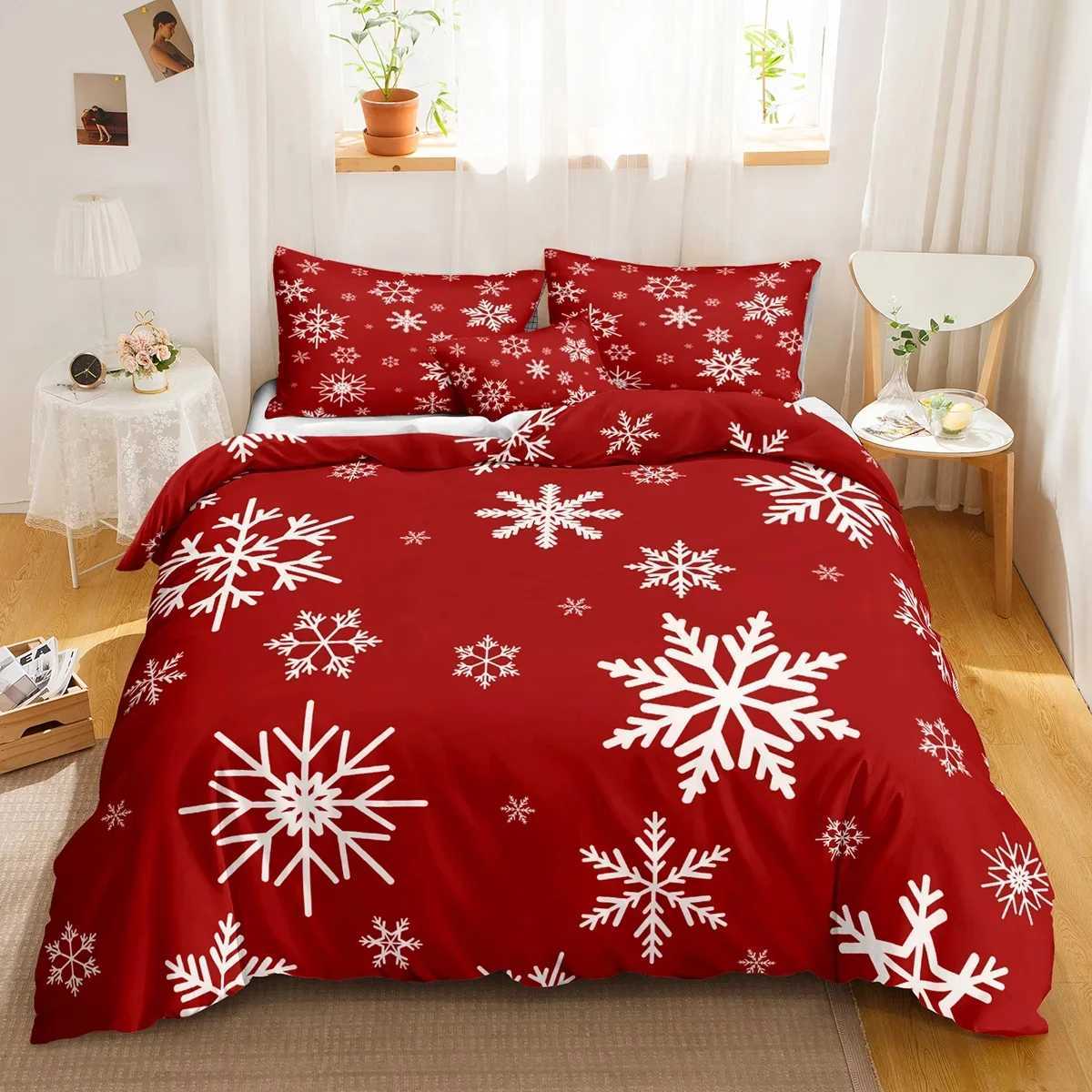 Christmas Red Christmas Duvet Cover Bedding Sets Snowflake Duvet Cover Set White Snowflake Microfiber for Bedroom Decoration Teens Women Y251126