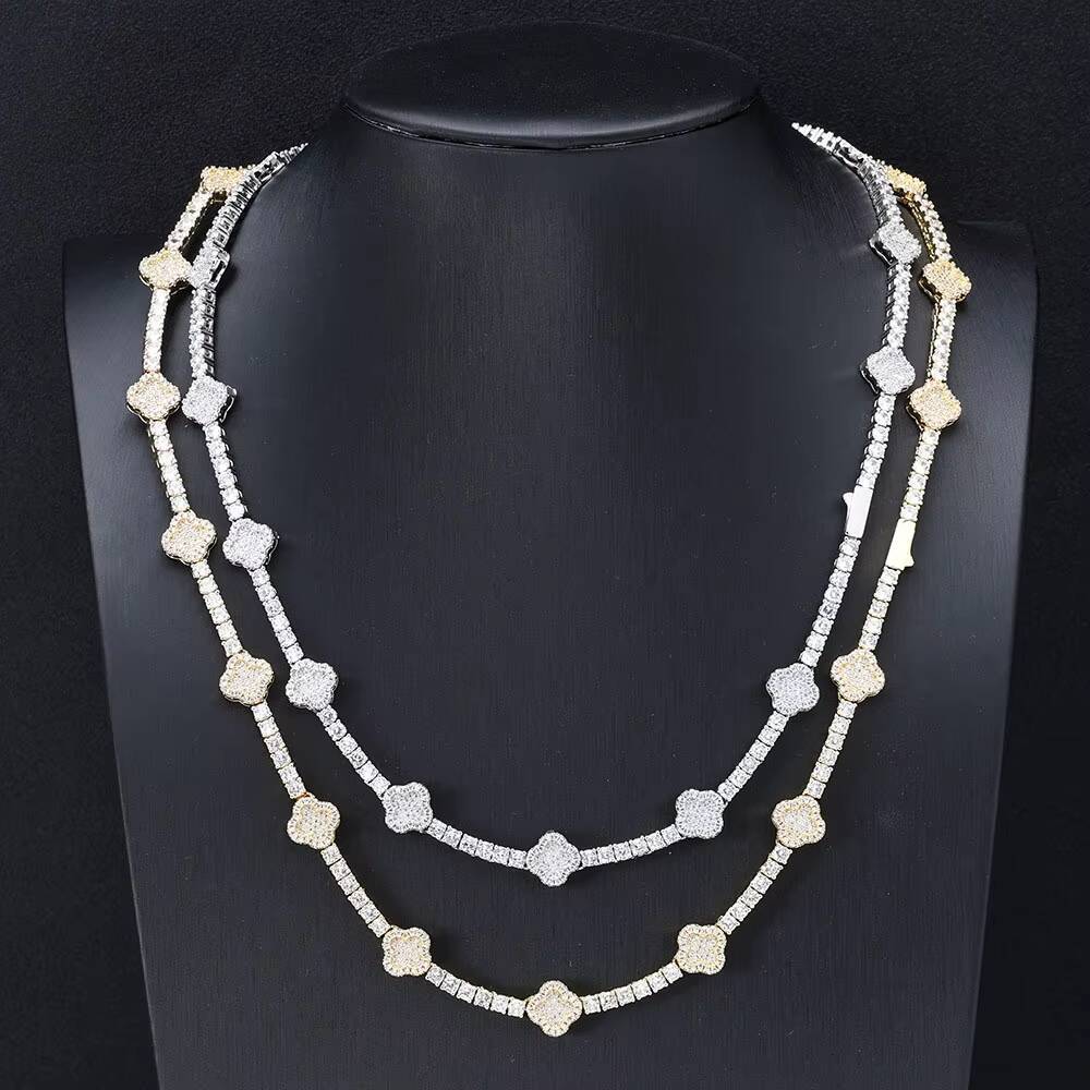European American High-End Trendy Mens Bracelet Cross-Border Hip-hop Zircon Tennis Chain Clover Necklace Versatile Jewelry Gift