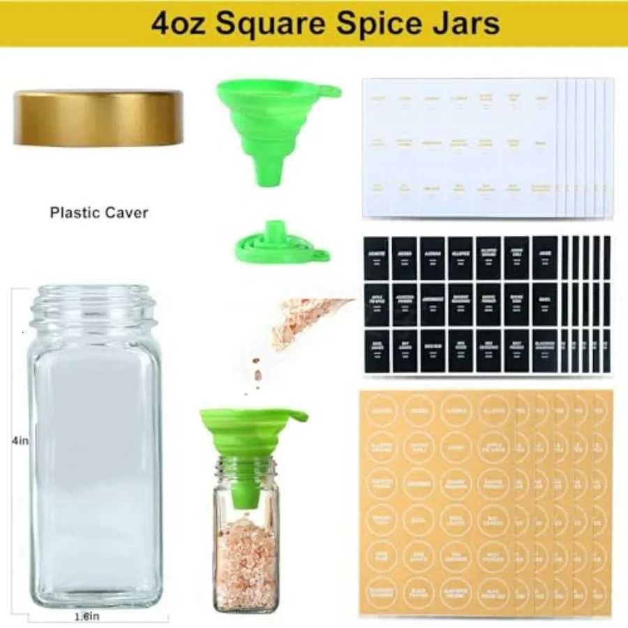 Glass Spice Jars with Label 24Pcs Spice Jars with Shaker Lids-4 oz Gold Spice Seasoning Jars Bottles Containers Set for Spice R Y251126