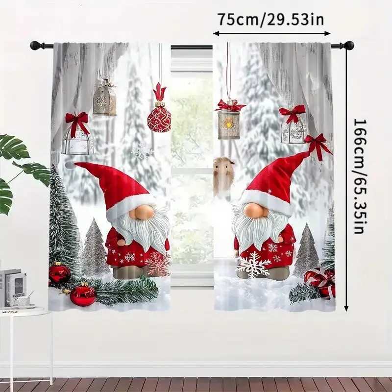 Curtain Christmas 2pcs- Santa Claus and Christmas balloon pattern printed curtains Christmas decorations home decorations room decorations Y251126