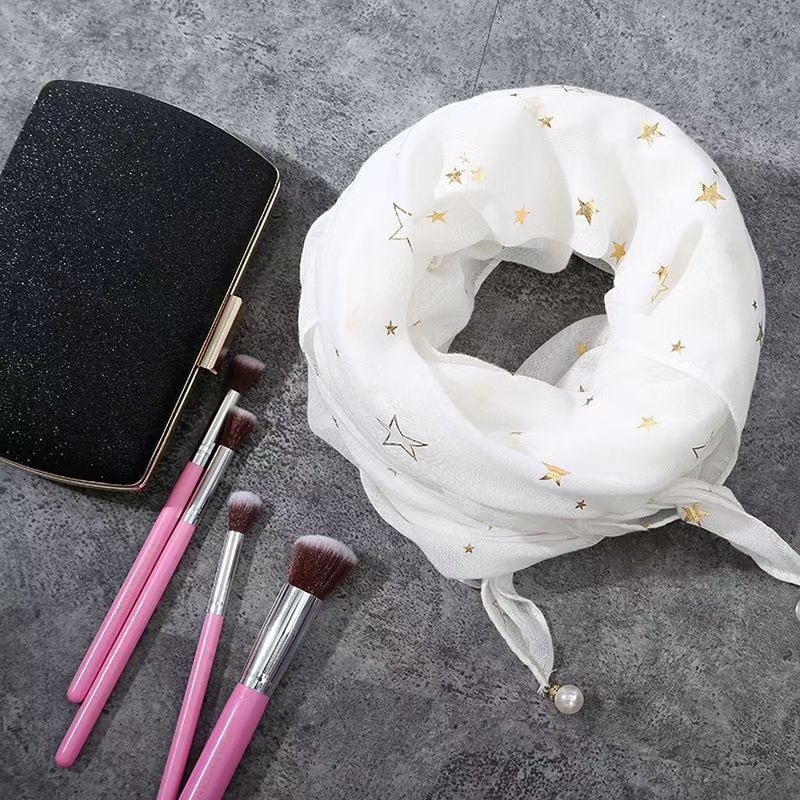 T566 cotton and linen gold and silver five-pointed star hand-sewn large nail pearl scarf shawl sunshade beach shawl