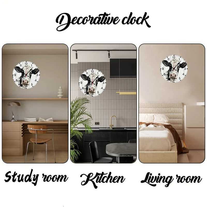 Rustic Cow Wooden Round Silent Hanging Wall Clock Suitable For Living Room Office Study Room Bedroom Home Decoration C251126