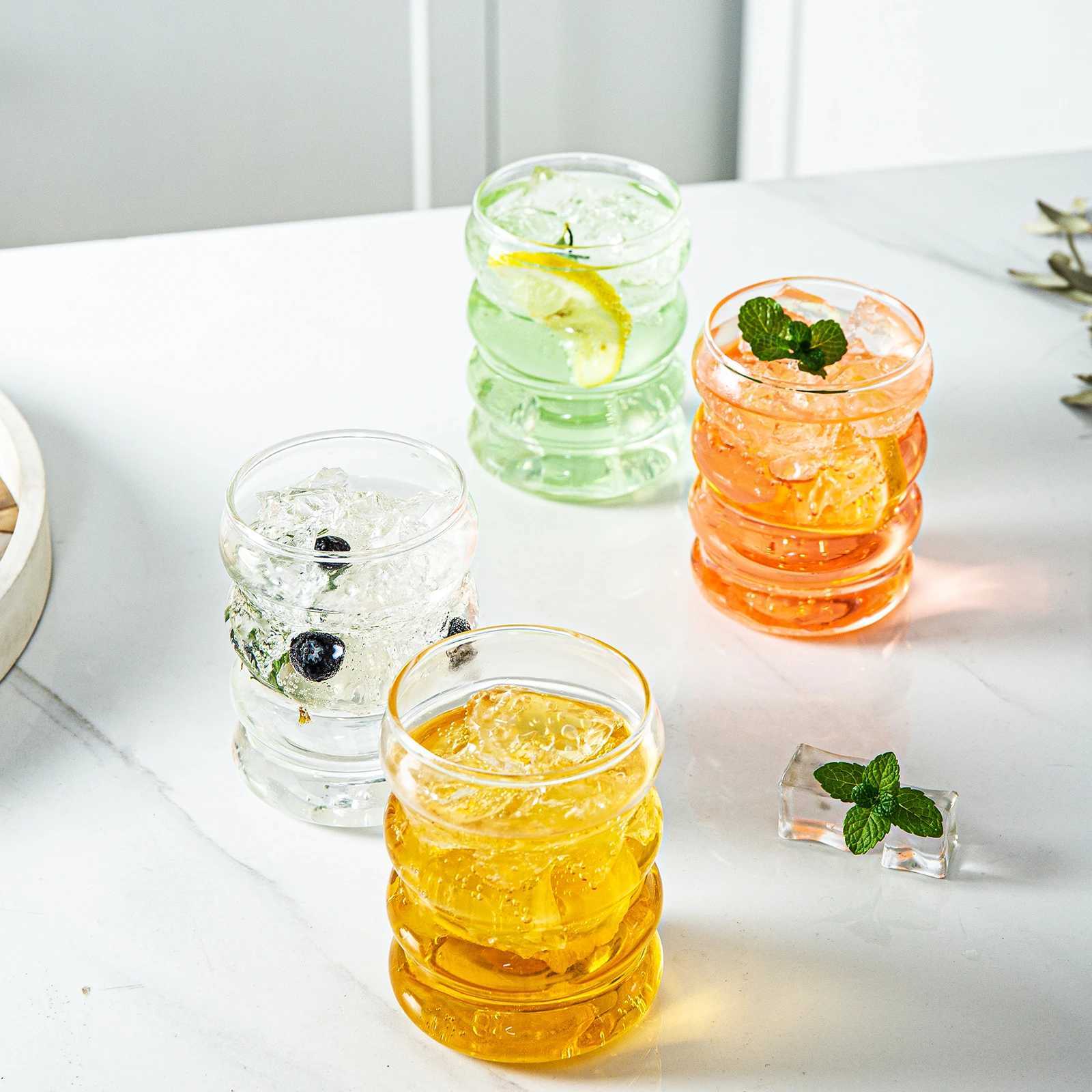 1-4PCS Creative Glass Cup Heat-resistant Tumbler Drinkware Tea Juice Milk Coffee Mug Home Water Glasses Ripple Mug 350ml C251126
