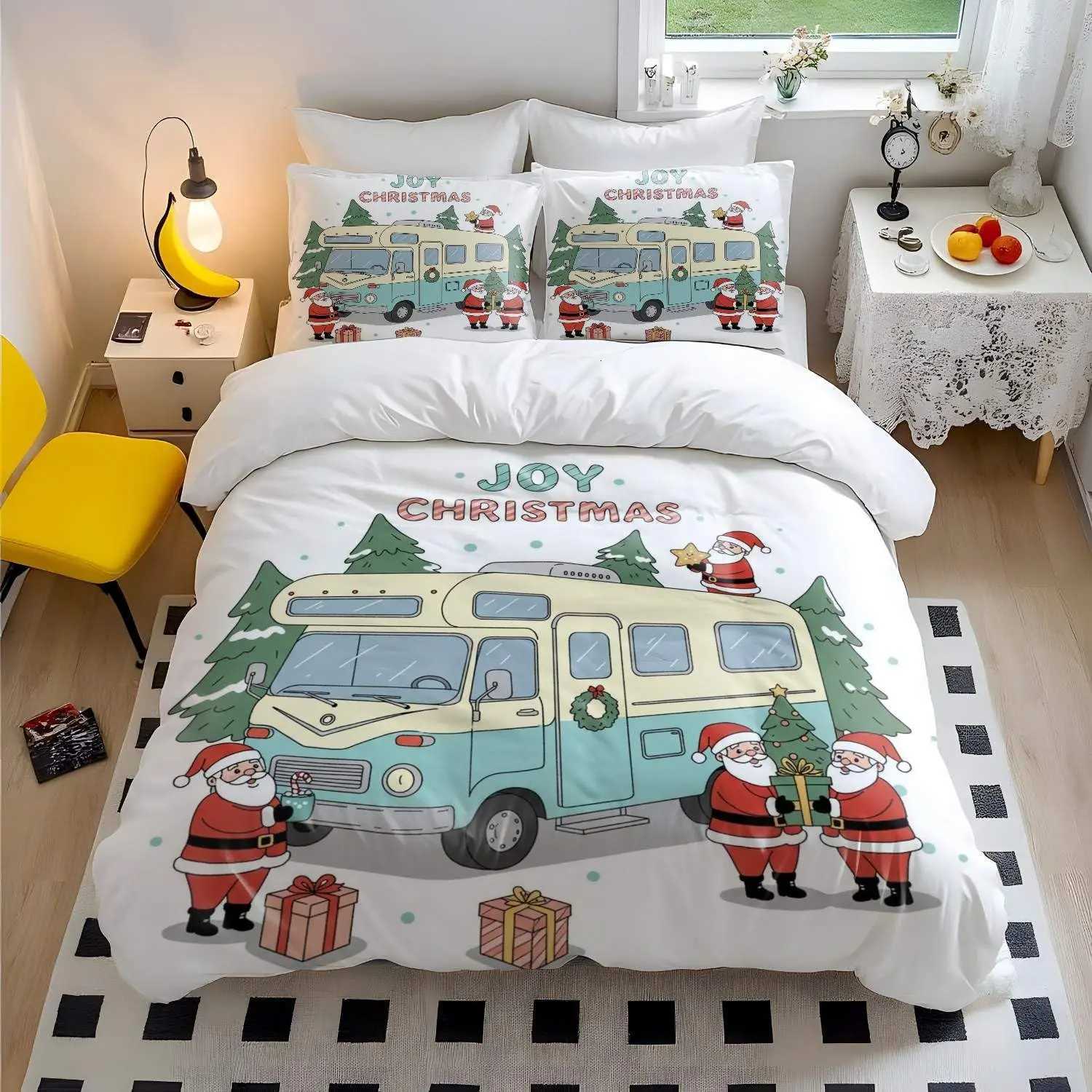 Christmas Christmas Duvet Cover Full QueenCute Cartoon Santa Claus Snowflake Bedding Set Xmas Gifts for Boys Girls Christmas Quilt Cover Y251126