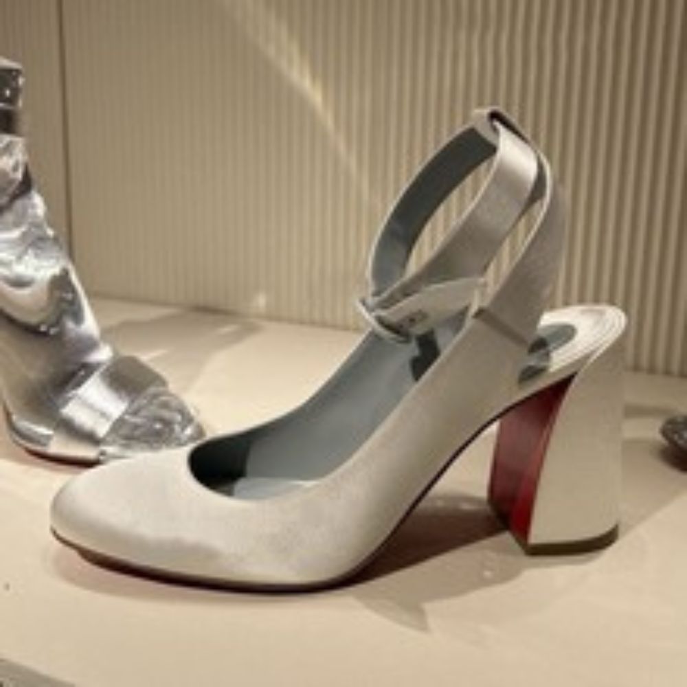 Women's White Satin Round Toe Ankle Strap Block Heel Pumps, Elegant Evening Party Dress Shoes---168-11