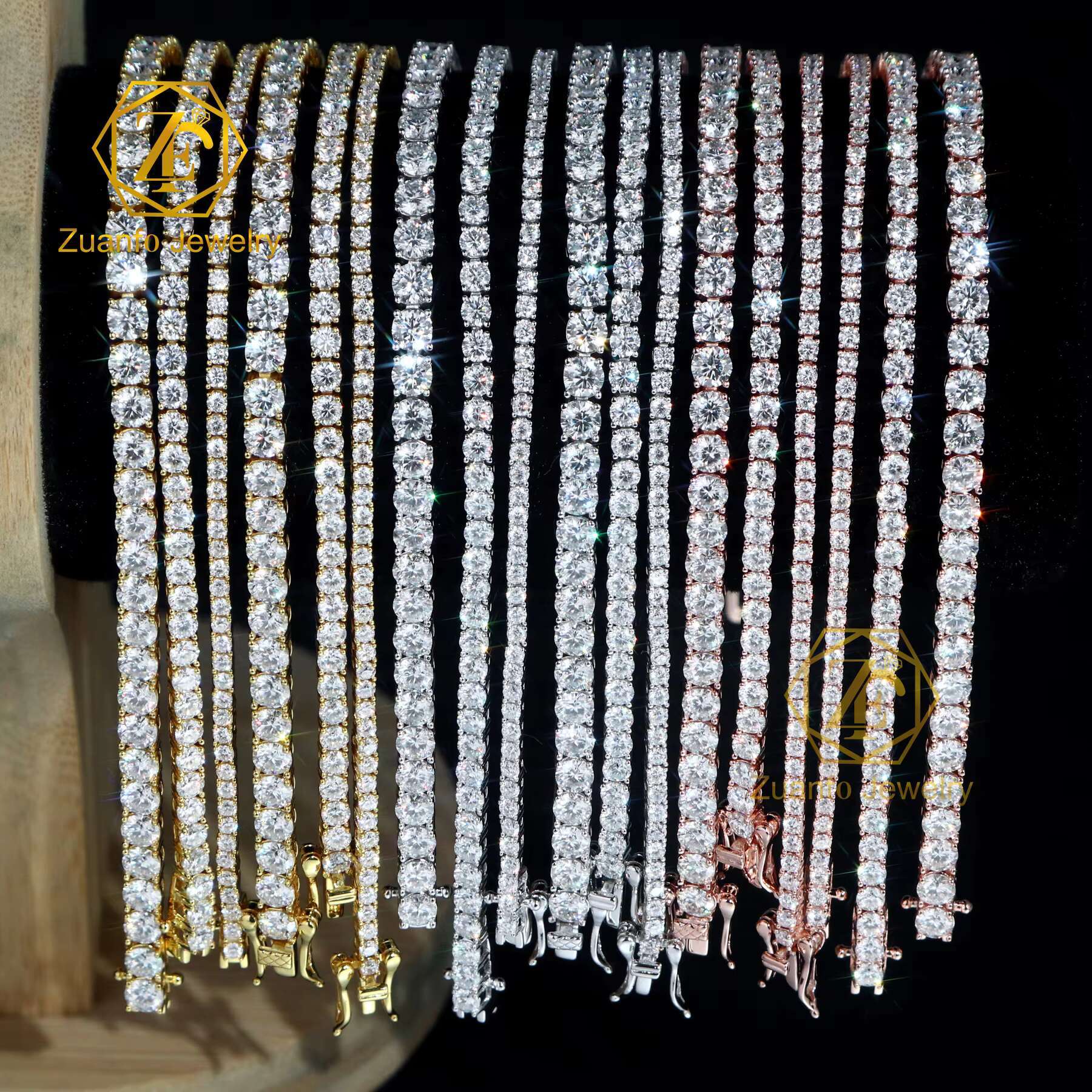 Cheap Price 925 Silver HipHop Style Bracelet Necklace 2MM-4MM Gold Plated Moissanite Tennis Chain for Gift or Party