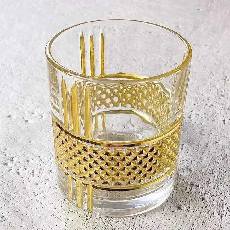 Gold lining Whiskey Glass Old Fashioned Rocks Glasses Tumblers Glassware for Cocktail Scotch Bourbon Gin Voldka Brandy C251126