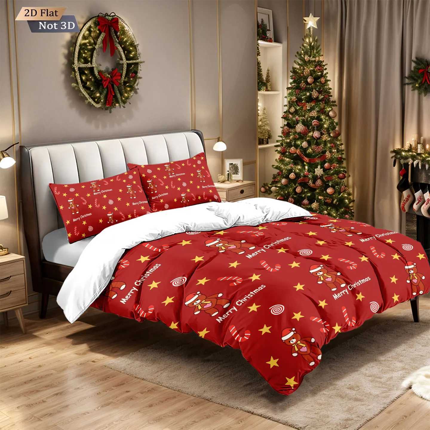 Christmas 3pcs Christmas red star printed coreless bedding comfortable multi size bedroom and dormitory duvet covers machine washable Y251126