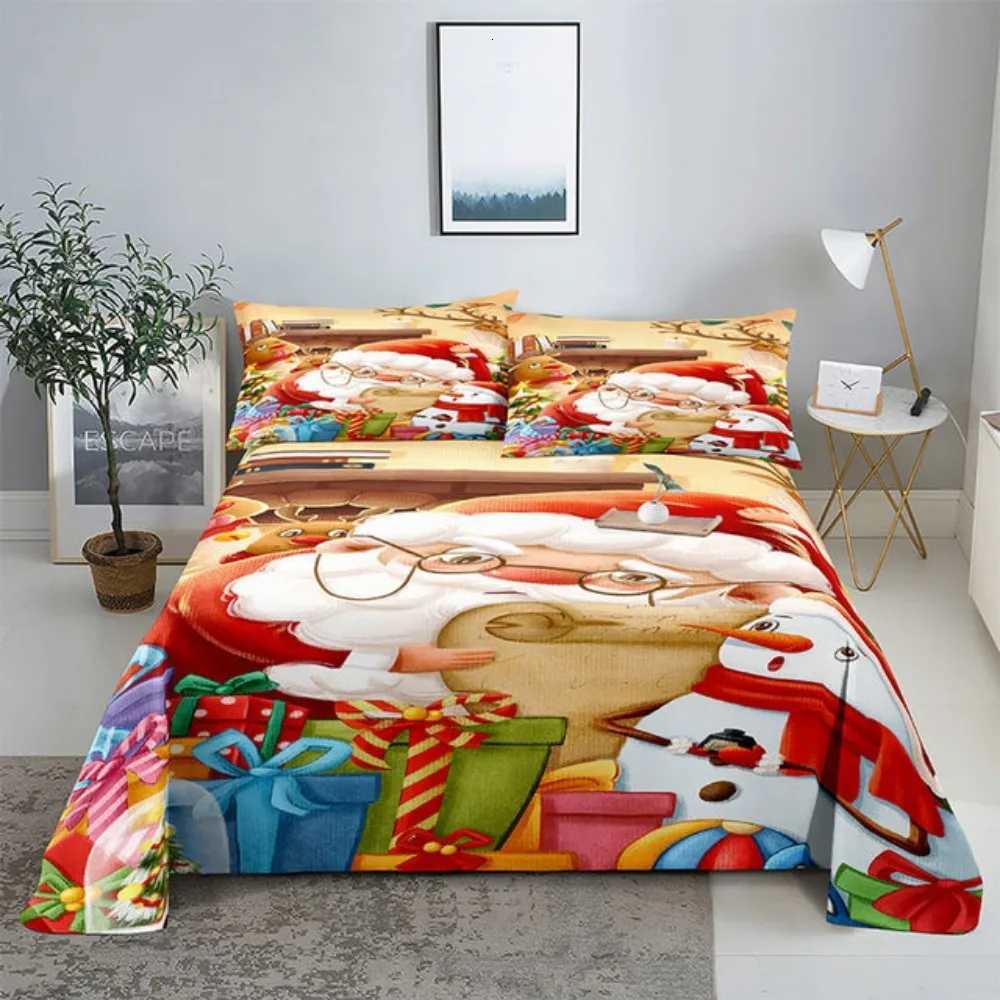 Christmas Merry Christmas Bed Sheet Set with Pillowcase 3D Print Santa Claus Home Decor New Year King Queen Full Size Red Bed Flat Sheet Y251126