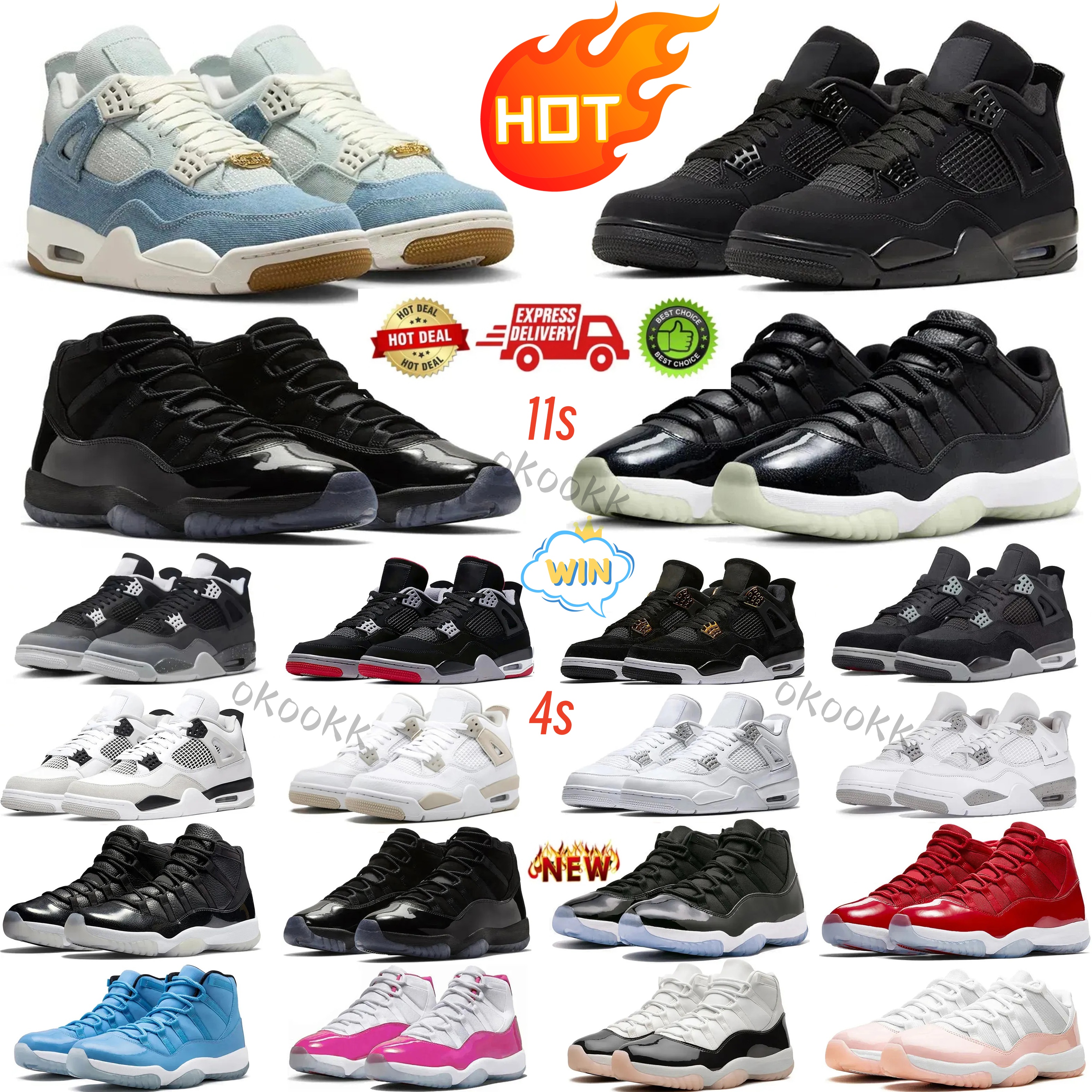 Designer 4s 11s basketball shoes Black Cat Metallic Red for men and women Bred ReimaginedSail Red Cement Thunder Oreo Cool Grey Sapphire Pine Green Seafoam sales