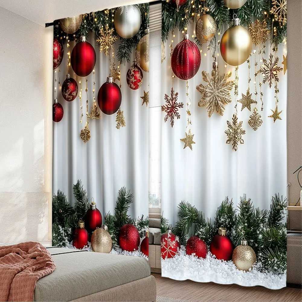 Curtain Christmas 2pcs 2D flat printing Popular Christmas curtains Festive Ornaments2 Digital Printed Polyester Drapes Family Party Use for Art Y25112