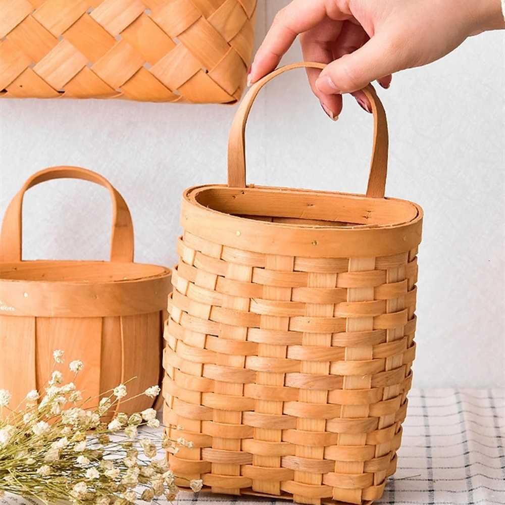 Wall Hanging Storage Baskets Wall Decorative Plant Flower Pot Bamboo Storage Basket for Home Garden Wedding Farmhouse Decoration Y251126