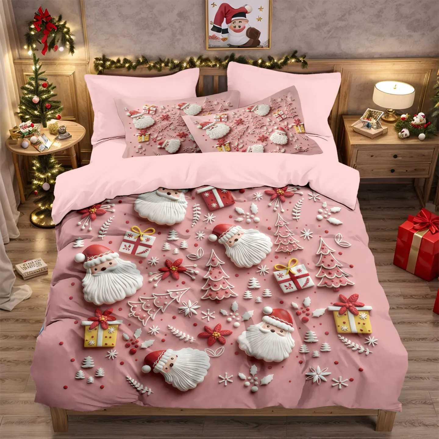Christmas 3pcs Merry Christmas Imitation Relief Print Ccoreless Quilt Set Multi Size Bedrooms Bedding Decoration Soft Machine Washable Y251126