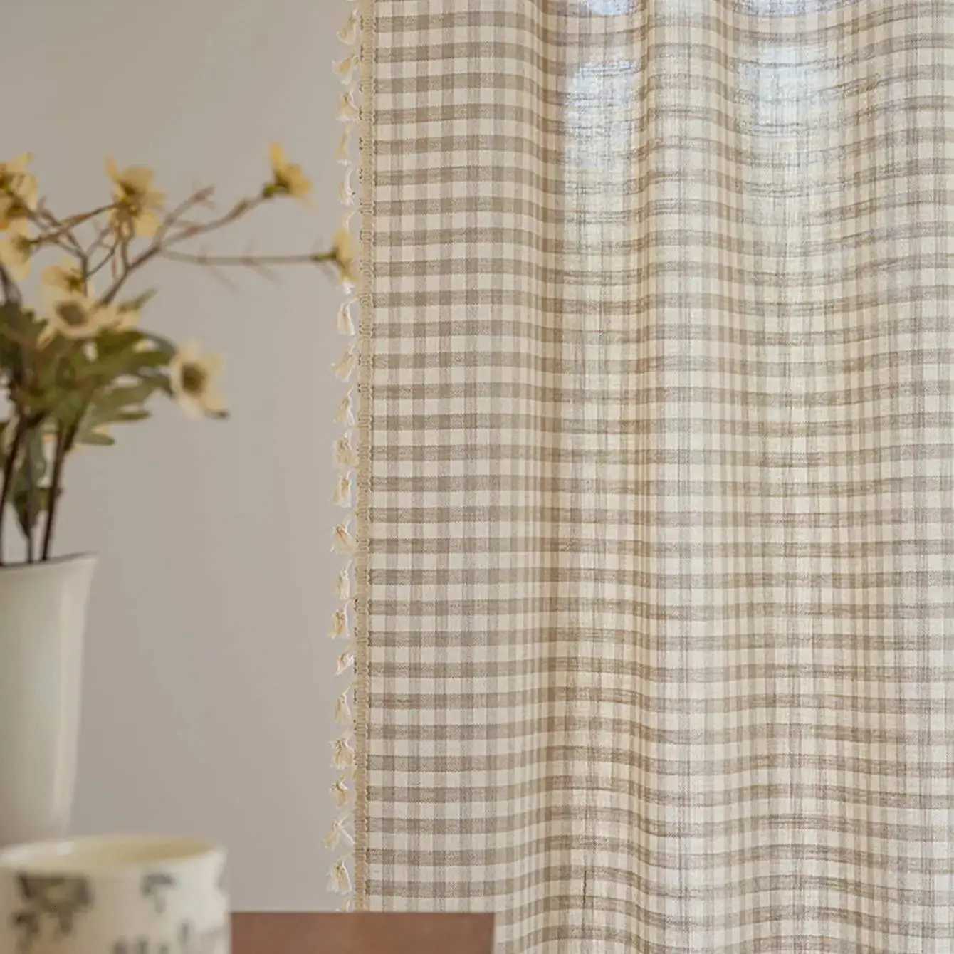 Curtain Christmas Plaid Curtains with Tassel Privacy Protection Window Treatments for Bedroom Living Room Rod Pocket Design Home Decoration Y251126