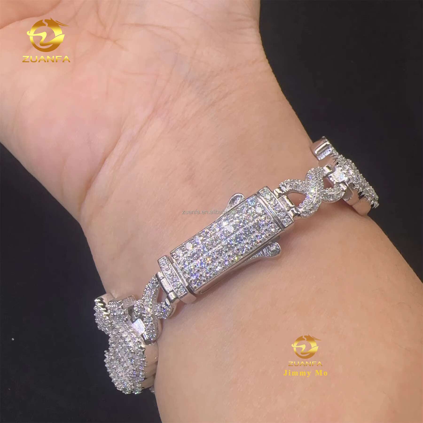 Unique Design Fashion Style Customized S925 Silver Jewelry Iced Out Men VVS Moissanite Allah Miami Infinity Cuban Link Bracelet