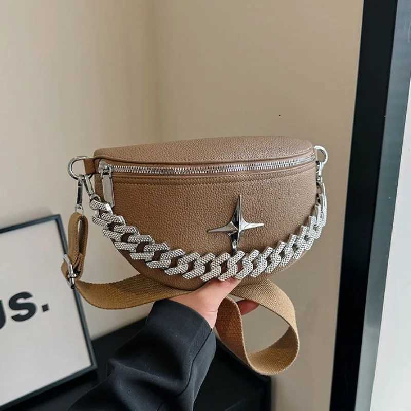 Luxury Chain Fanny Packs For Women Solid Colour PU Waist Bag Fashion Applique Female Waist Pack Ladies Crossbody Chest Bag 2024T251126