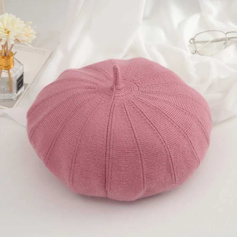 Hat for women big size circumference winter soft cashmere Beret Hat Women retro warm knitting artist hat casual pumpkin hat J251125