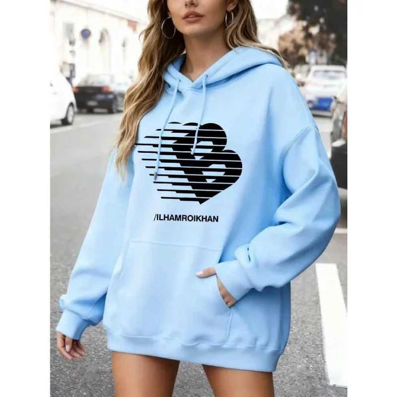 Street Fashion Casual Hoodie for Womens Polyester Knit Fabric Long Sleeve Regular Fit Hooded Pullover with Slight Stretch J251136
