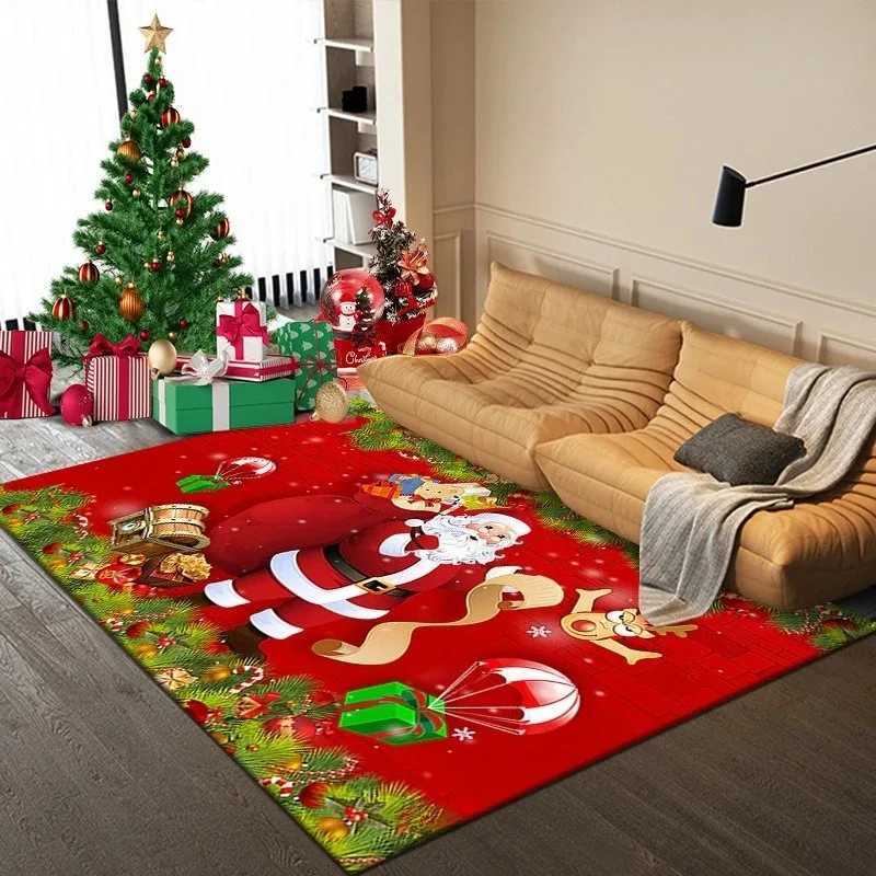 Christmas Santa Claus Carpet Mat Gingerbread Man Candy Cane Red Gold Brown Home Decoration Rug Festive Holiday Decorative MatM251126