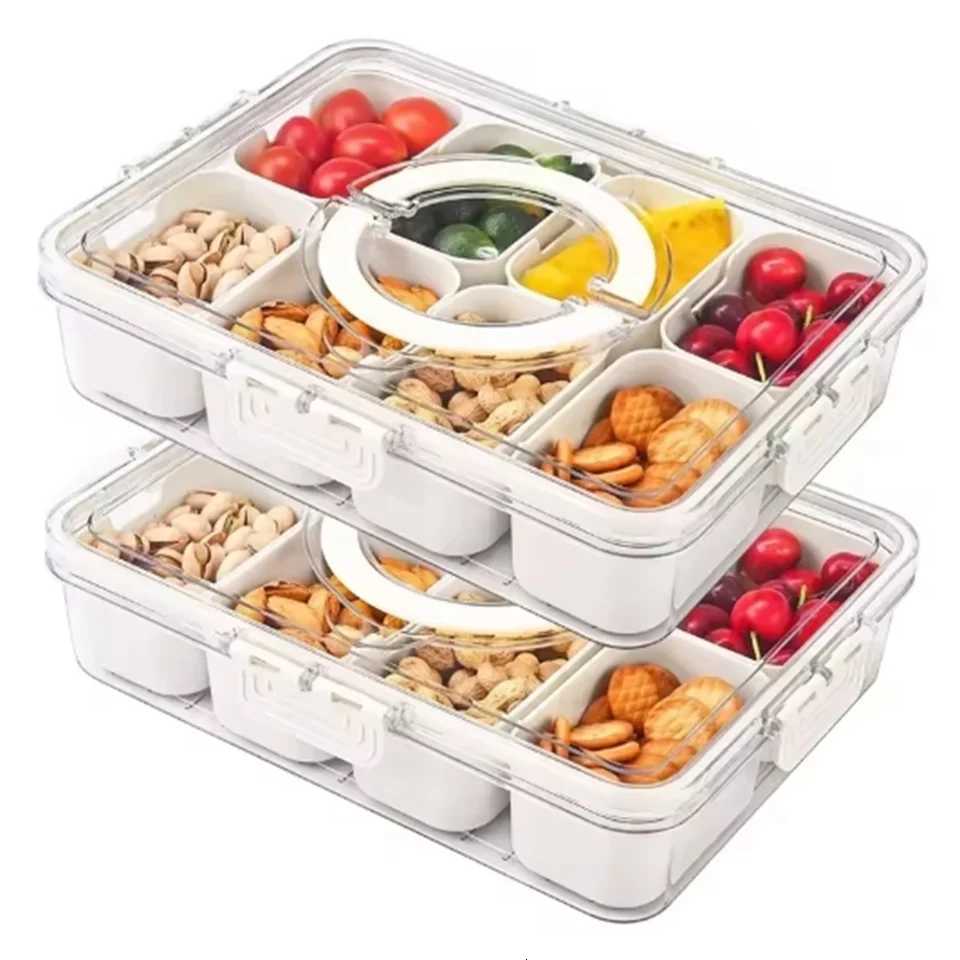 4Grid /8 Grid Snack Box Container Portable Travel Charcuterie Board with Lid Refrigerator Food Storage Box Snack Organizer Y251126