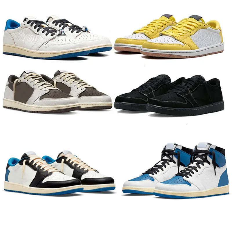 New Authentic Travis Shoes 1 High OG Military Blue Fragment Low OG Reverse Mocha Olive Black Phantom Cactus Jack Baroque Brown Men Women Sports Snekaers With Box