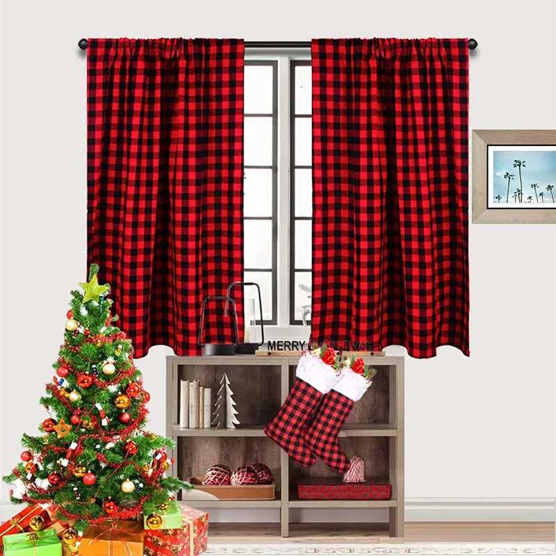 Curtain Christmas 1Panel Buffalo Check Curtains Black Red Plaid Blackout Drapes Farmhouse Kitchen Country Living Room Bedroom Christmas Decoration Y25