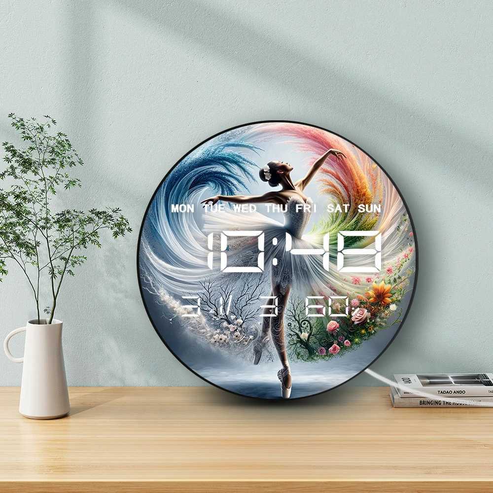 Ballerina Girl Dancer LED Auto Dimming Digital Clock Wall Desk Use Electric Clock with Timer Calendar Date Temperature Humidity C251126