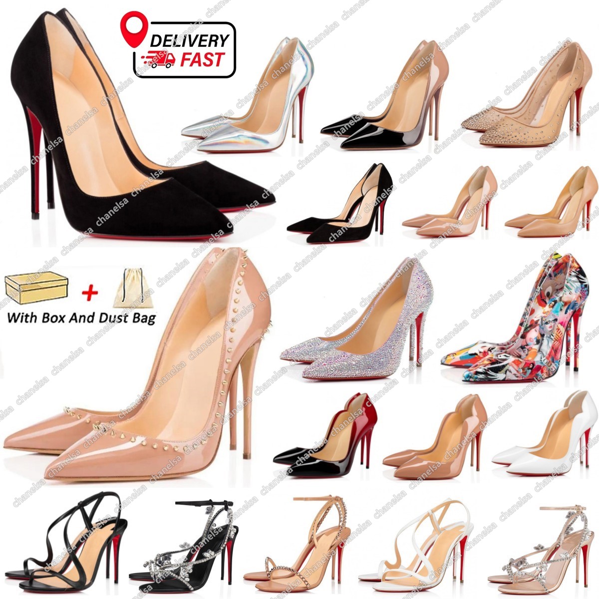 designer dress shoes sandals Luxury womens high heels white pink black red silver leather rivet peep-toes famous slingback